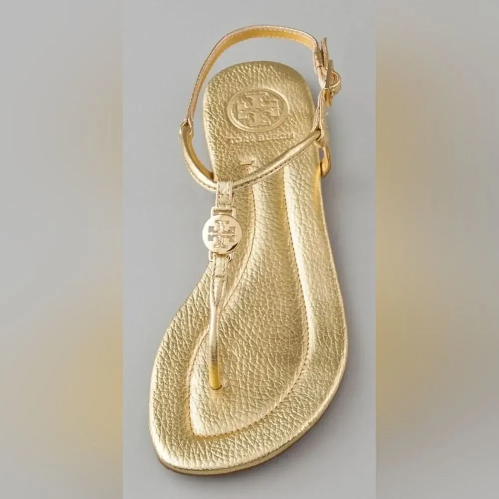 Tory Burch Designer Emmy Metallic Strappy Gold Women's Leather Sandals 6
